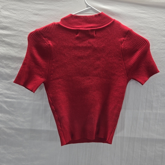 Akira Size Medium Red Crop Knit Rhinestone Heart Embellished Top New with Tags - Picture 4 of 6